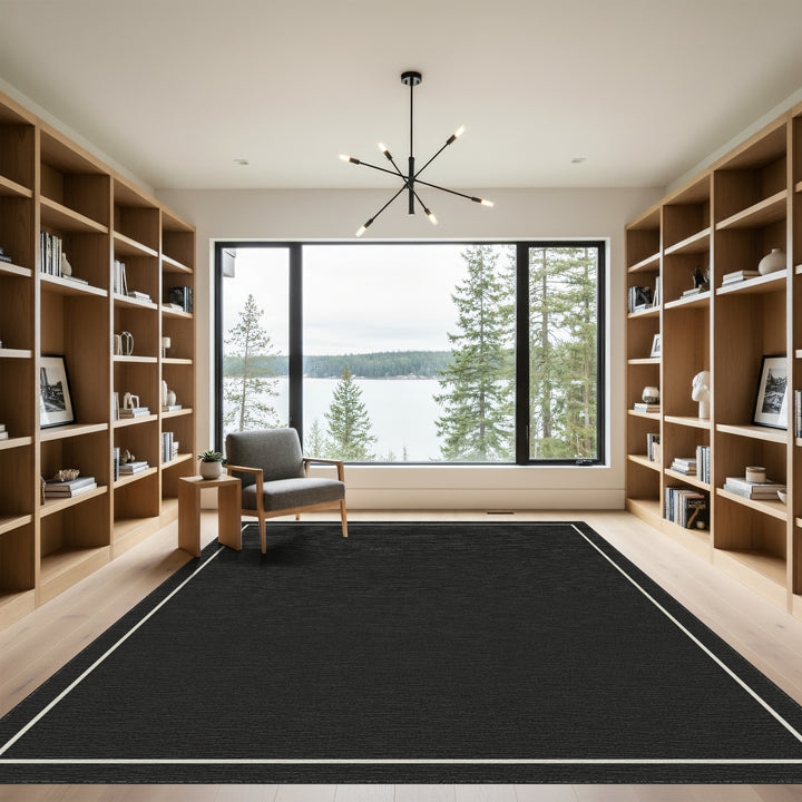 Dark Gray Minimalist Outline Square Rug