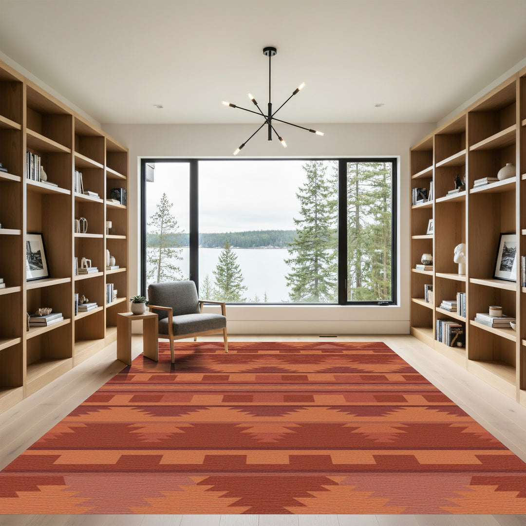 Earthy Red Terracotta Geometric Stripe Rug