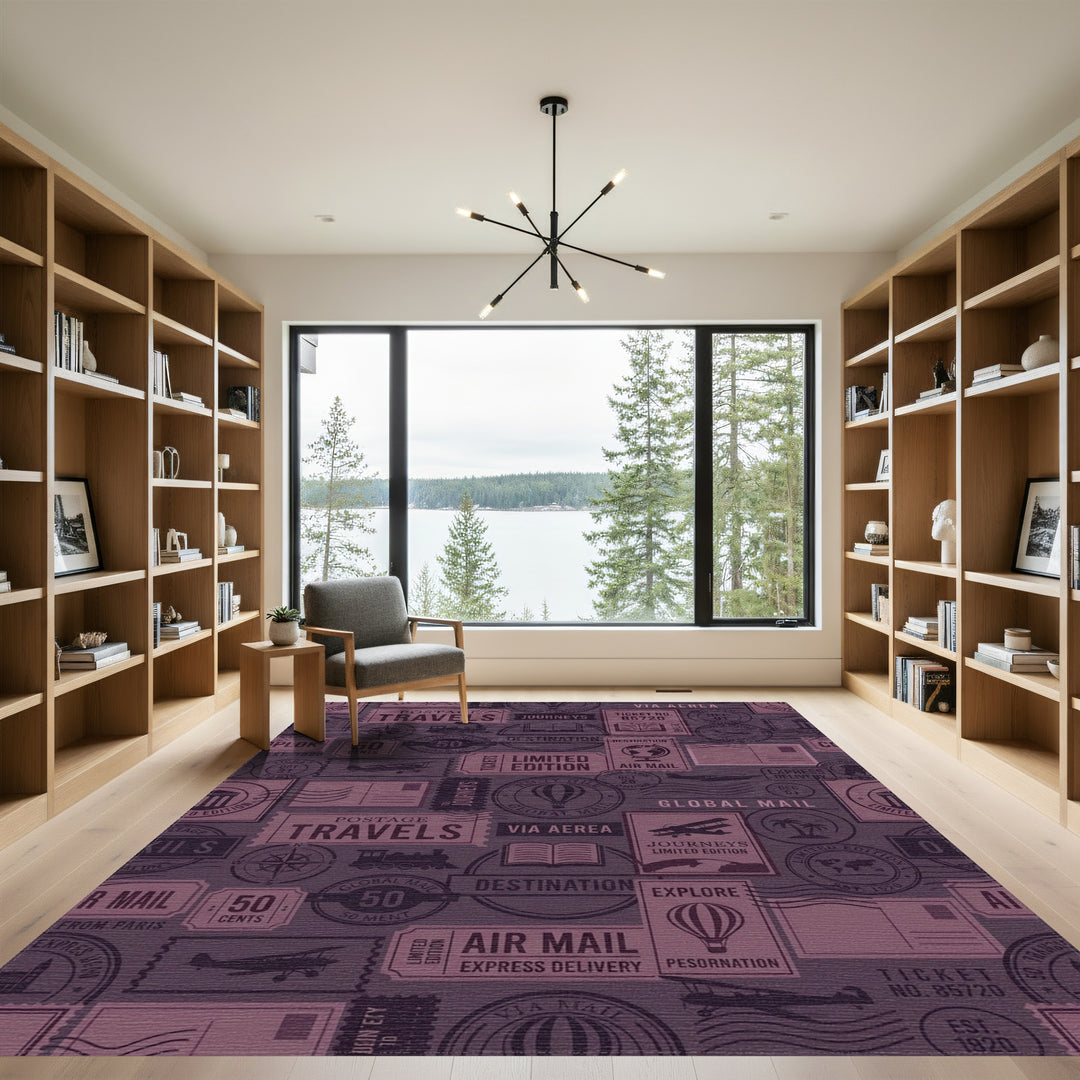 Vintage Travel Postmark Collage Rug