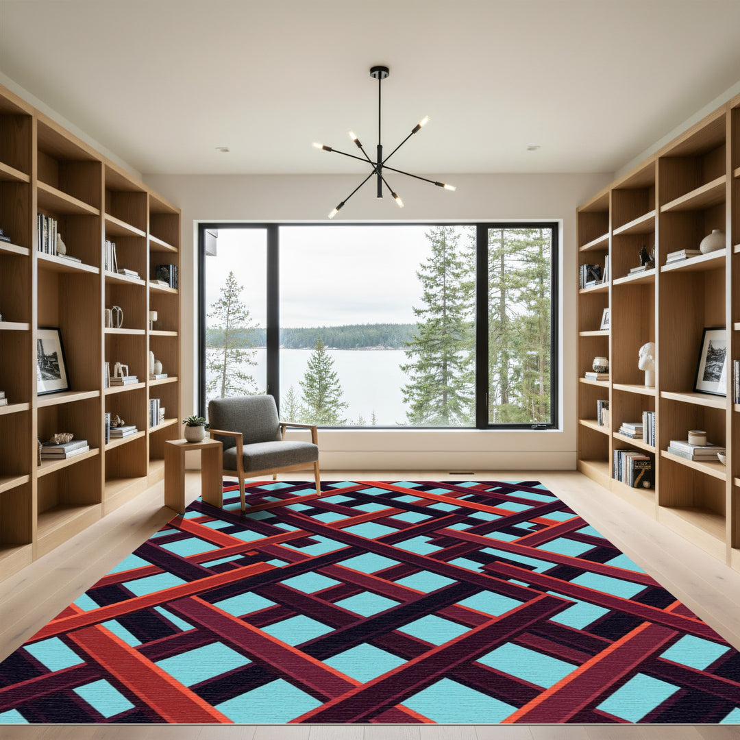 Crimson Intersecting Diagonal Beams Rug