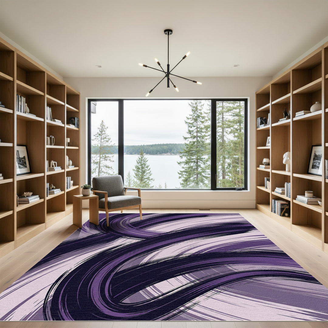 Bold Purple Abstract Brushstroke Rug