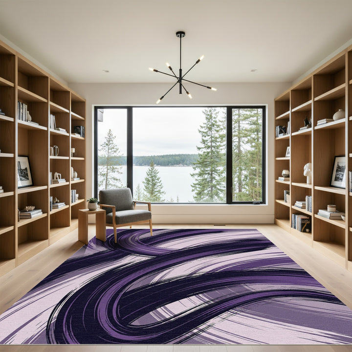 Bold Purple Abstract Brushstroke Rug