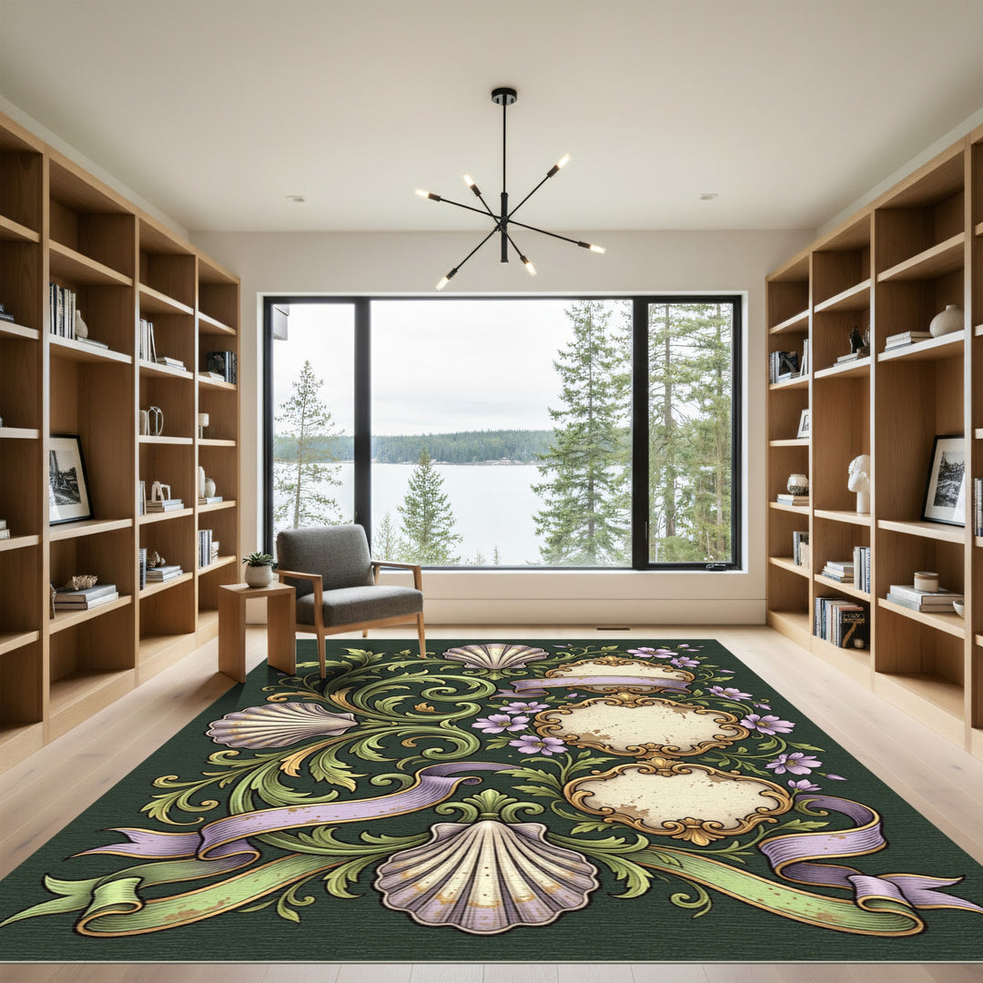 Vintage Seashell Floral Filigree Rug