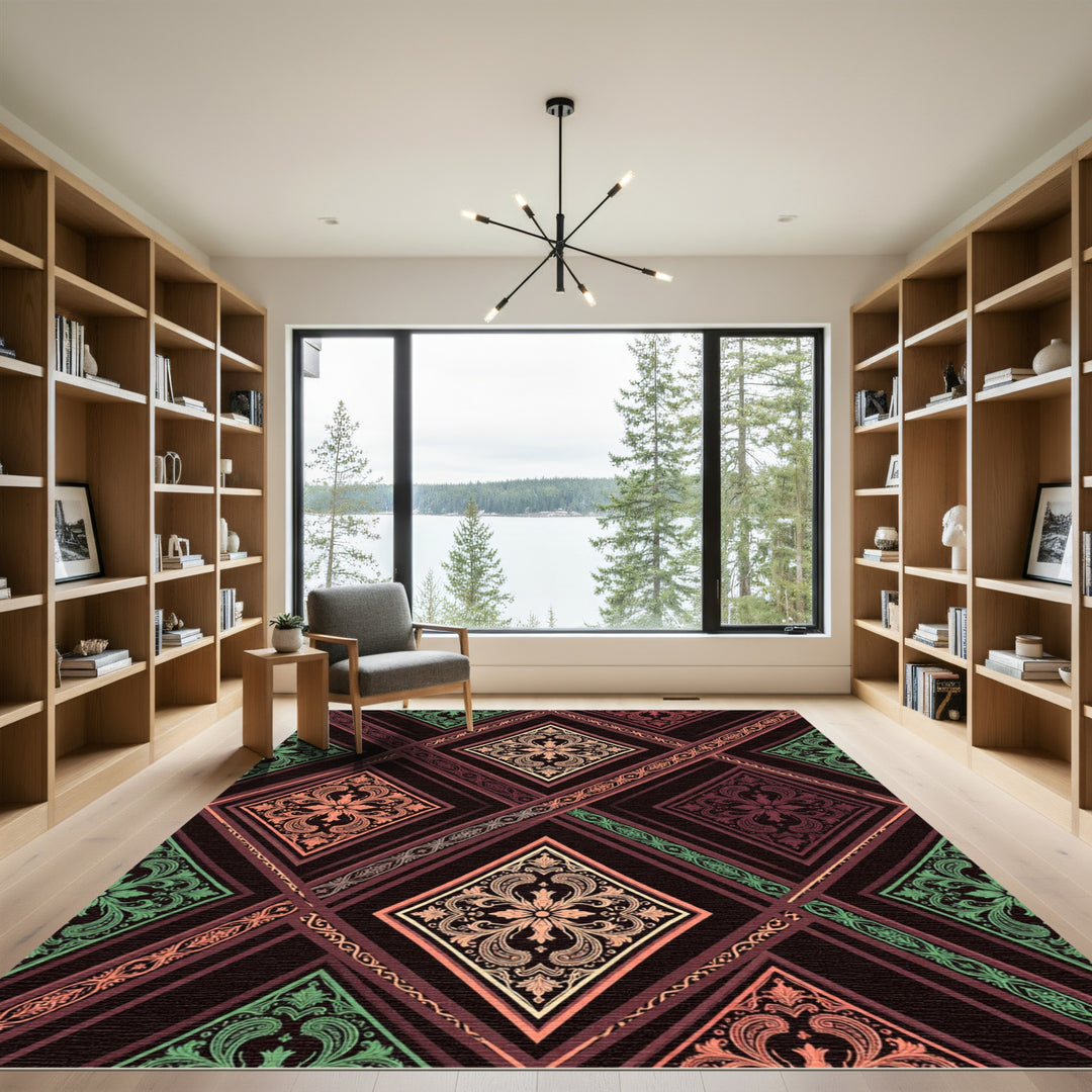 Ornate Paisley Diamond Geometric Medallion Rug