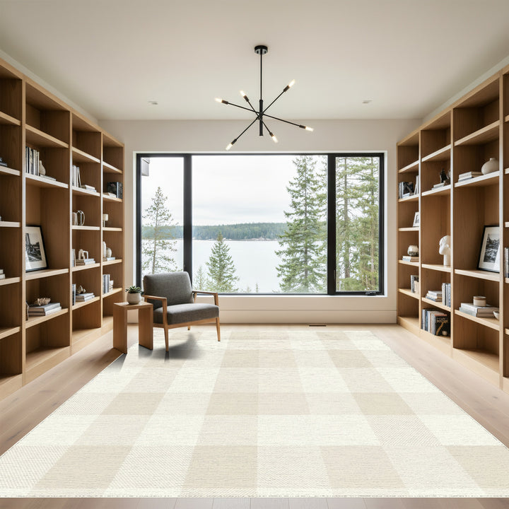 Neutral Toned Buffalo Check Plaid Rug