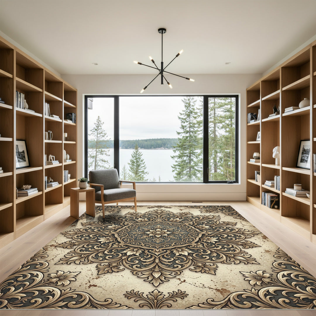 Luxurious Golden Floral Medallion Rug