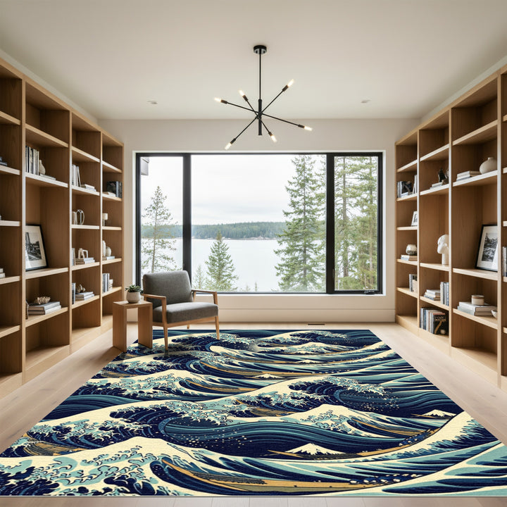 Great Blue Ocean Wave Boats Rug