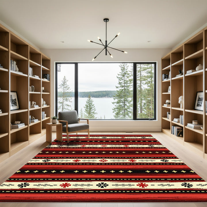 Bold Red Geometric Stripe Rug