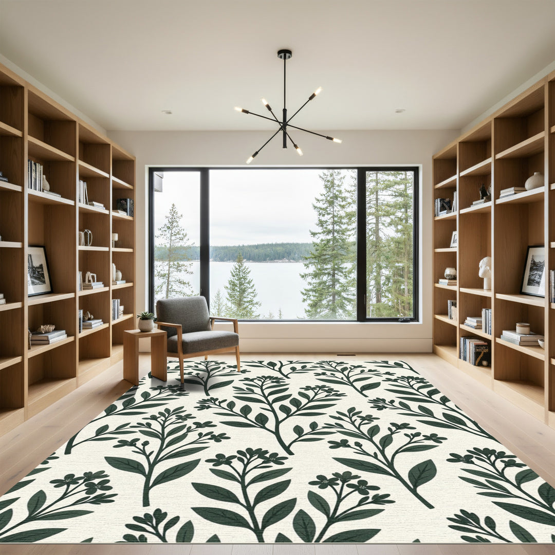 Dark Green Botanical Branch Tapestry Rug