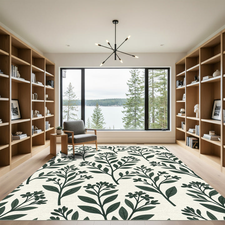 Dark Green Botanical Branch Tapestry Rug