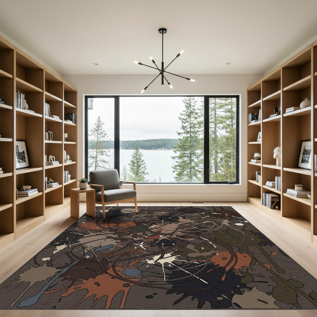 Splattered Abstract Earth Tone Canvas Rug