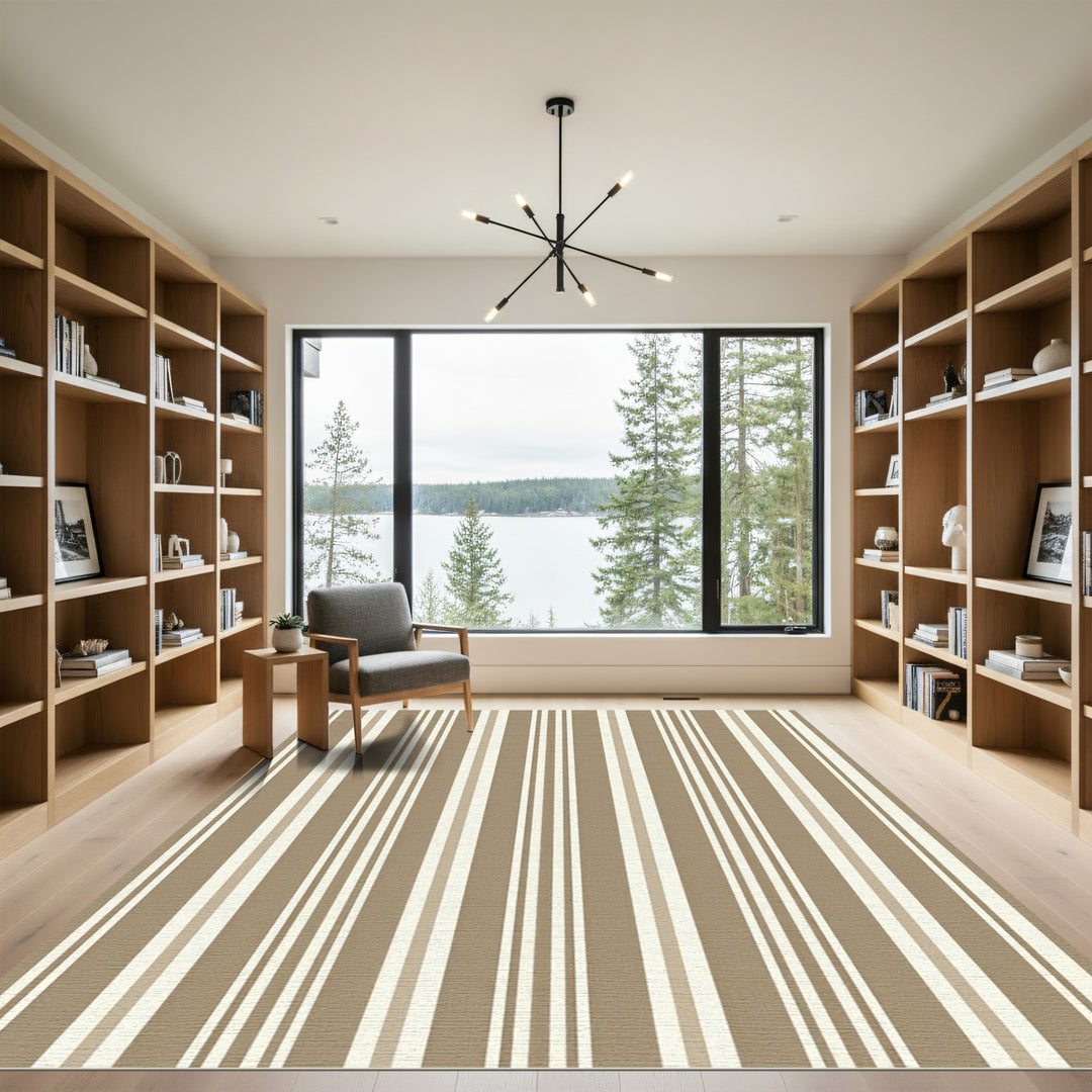 Neutral Taupe Beige Vertical Stripe Rug