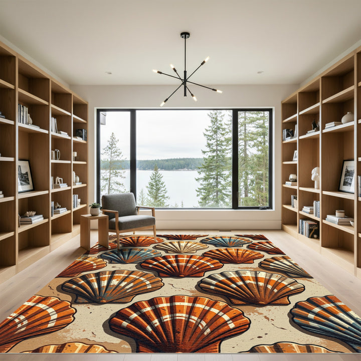 Coastal Orange And Blue Shell Pattern Rug