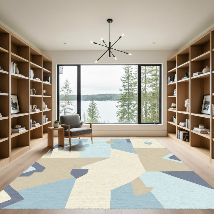 Soft Blue Tan Abstract Collage Rug