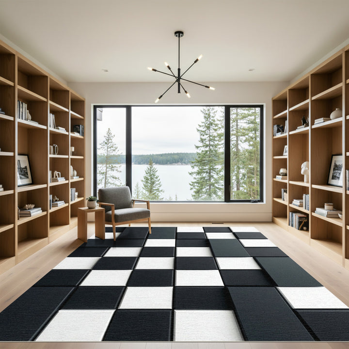Modern Black White Checkerboard Rug