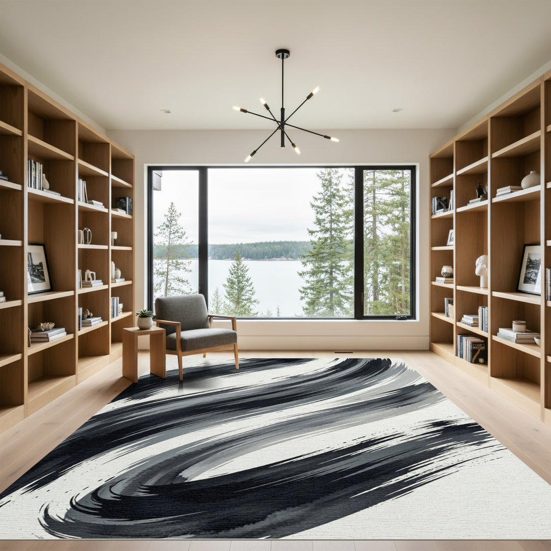 Monochromatic Abstract Brushstroke Rug