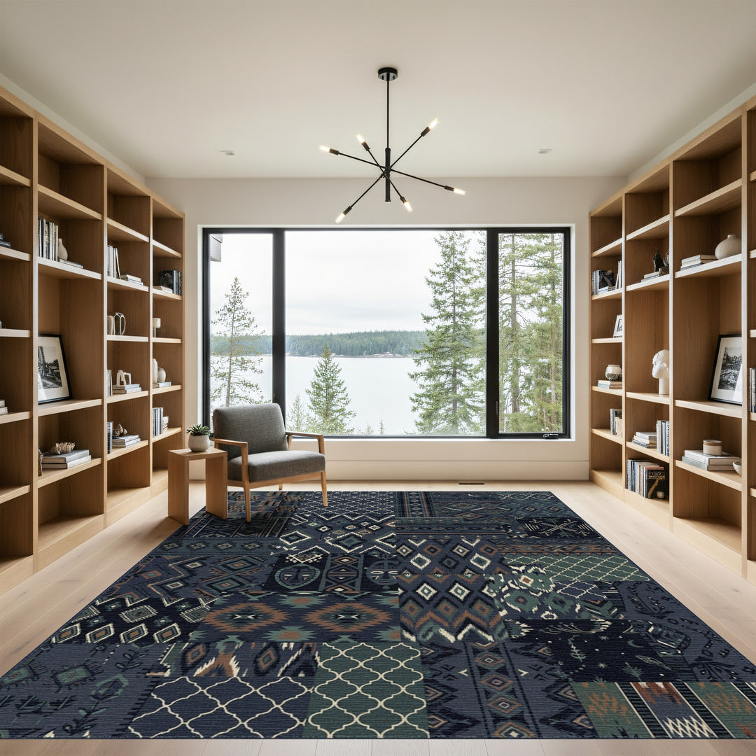 Nautical Tribal Patchwork Geometric Diamond Rug