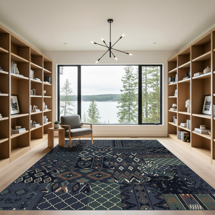 Nautical Tribal Patchwork Geometric Diamond Rug