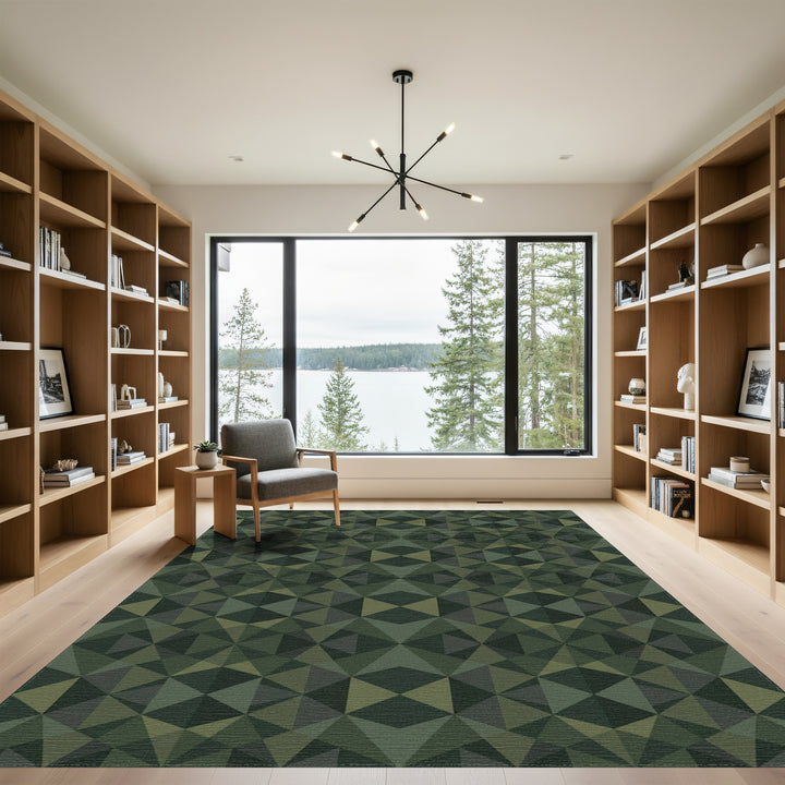 Deep Green Geometric Tessellation Rug