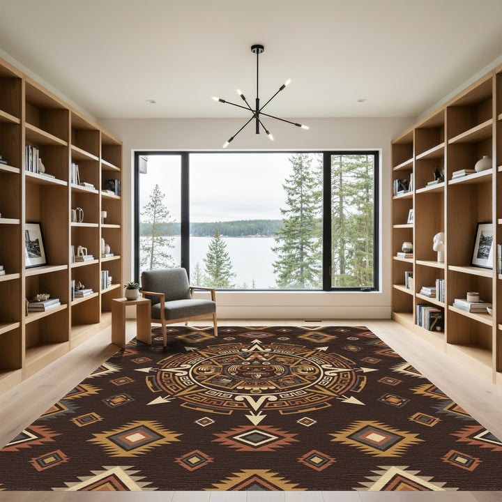 Tribal Sun Ceramic Medallion Terra Cotta Rug
