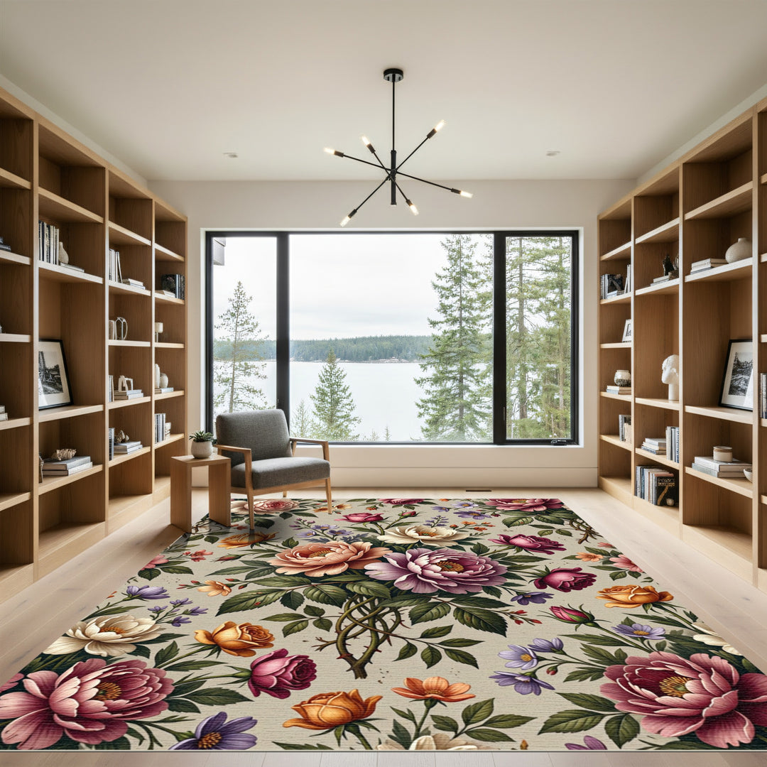 Rich Rose Garden Botanical Arrangement Rug