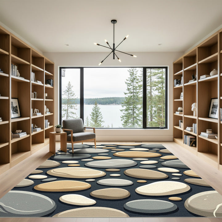 Rounded Smooth Pebbles Grey Tan Rug