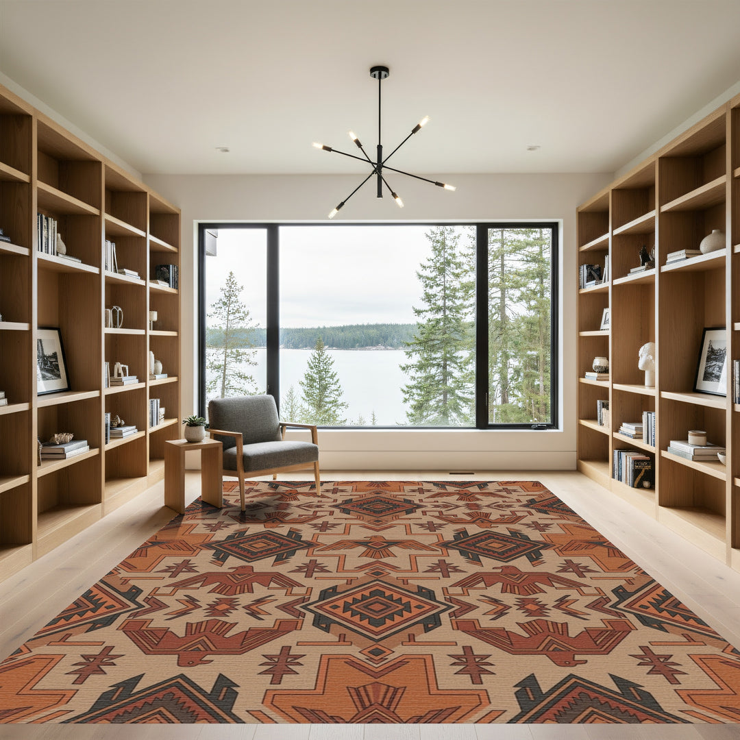 Earthy Tones Thunderbird Geometric Rug
