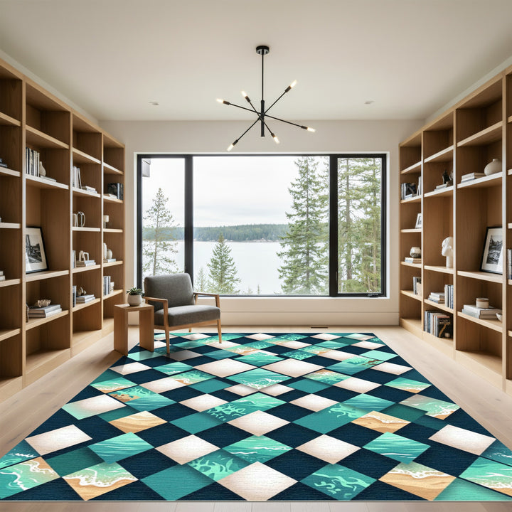 Ocean Waves Geometric Diamond Composition Rug
