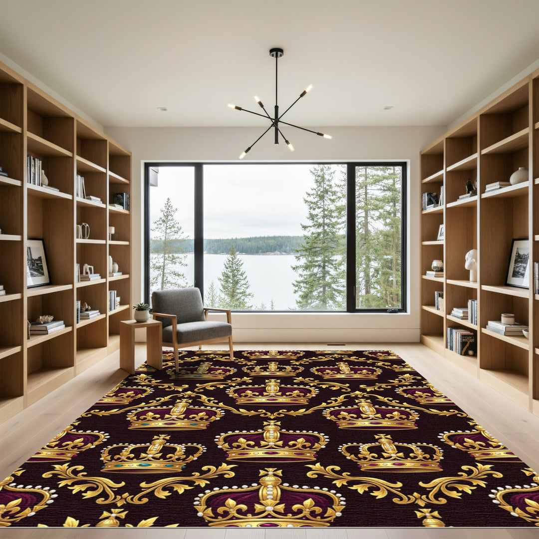 Regal Gold Crown Burgundy Garland Rug