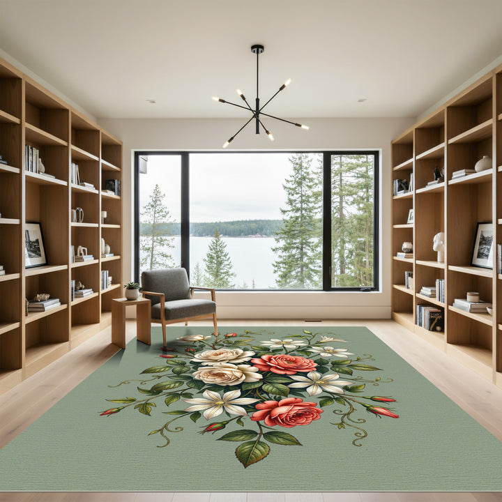 Coral And Cream Floral Sprig Rug