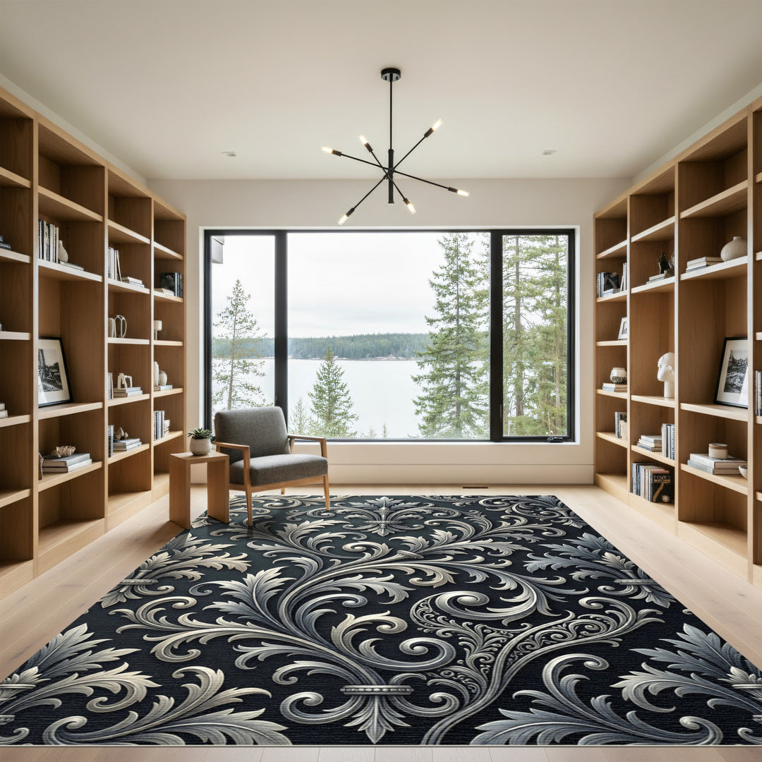 Ornate Silver Flourish Wall Hanging Rug