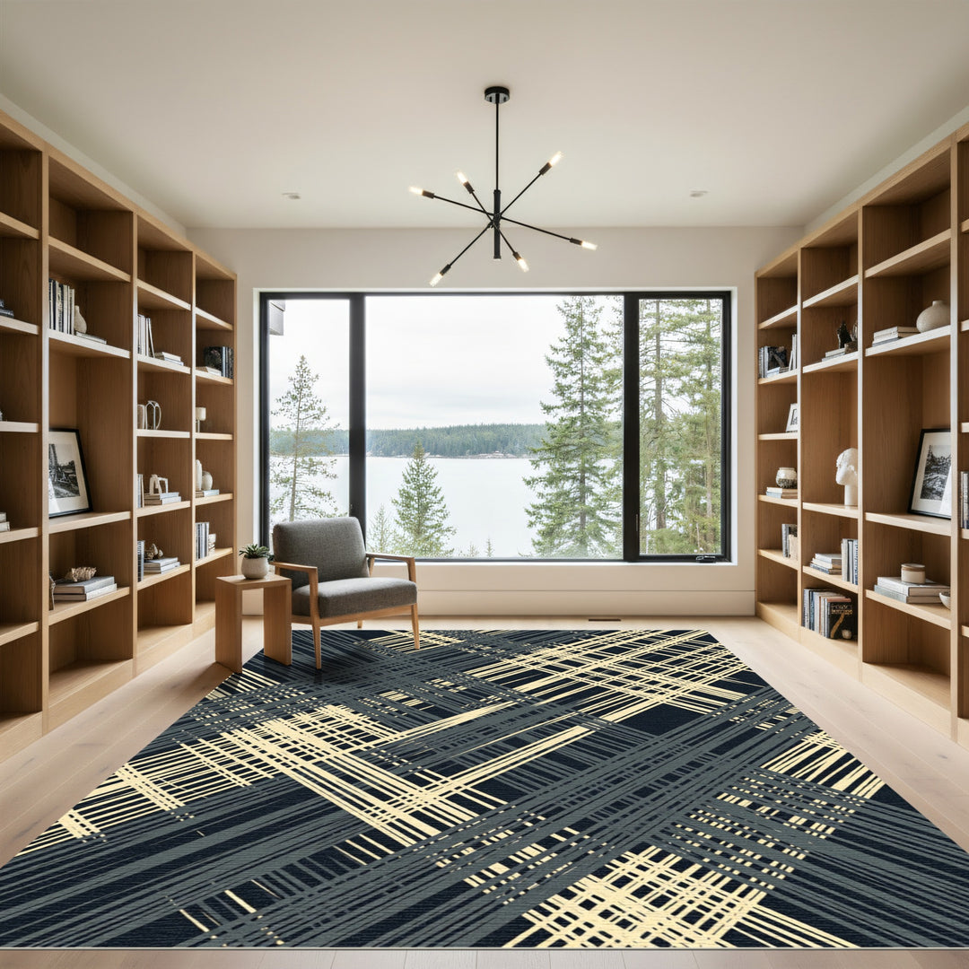 Tangled Cream Grey Abstract Lines Rug