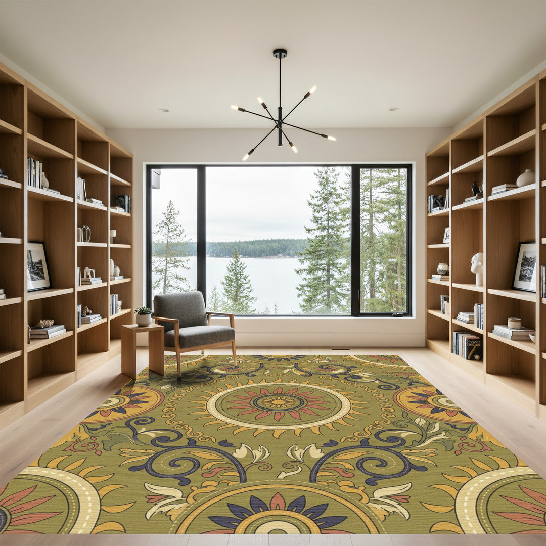 Ochre Sunburst Floral Medallion Rug