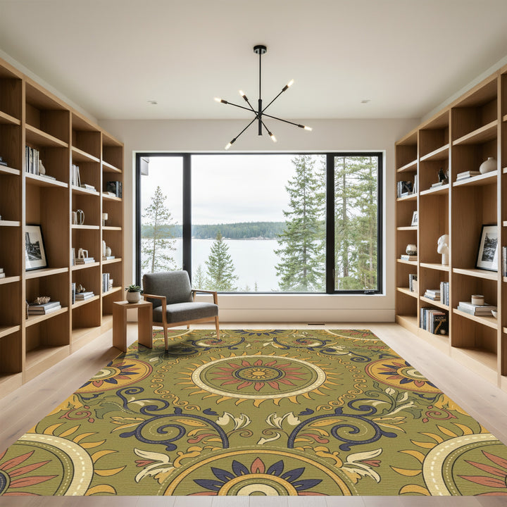 Ochre Sunburst Floral Medallion Rug