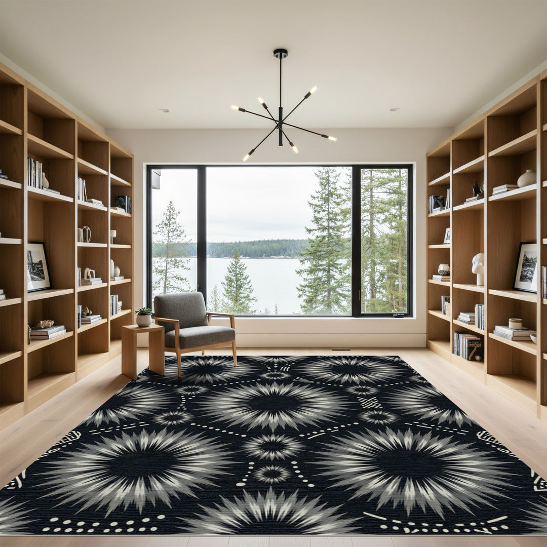 Monochromatic Starburst Tribal Elements Rug