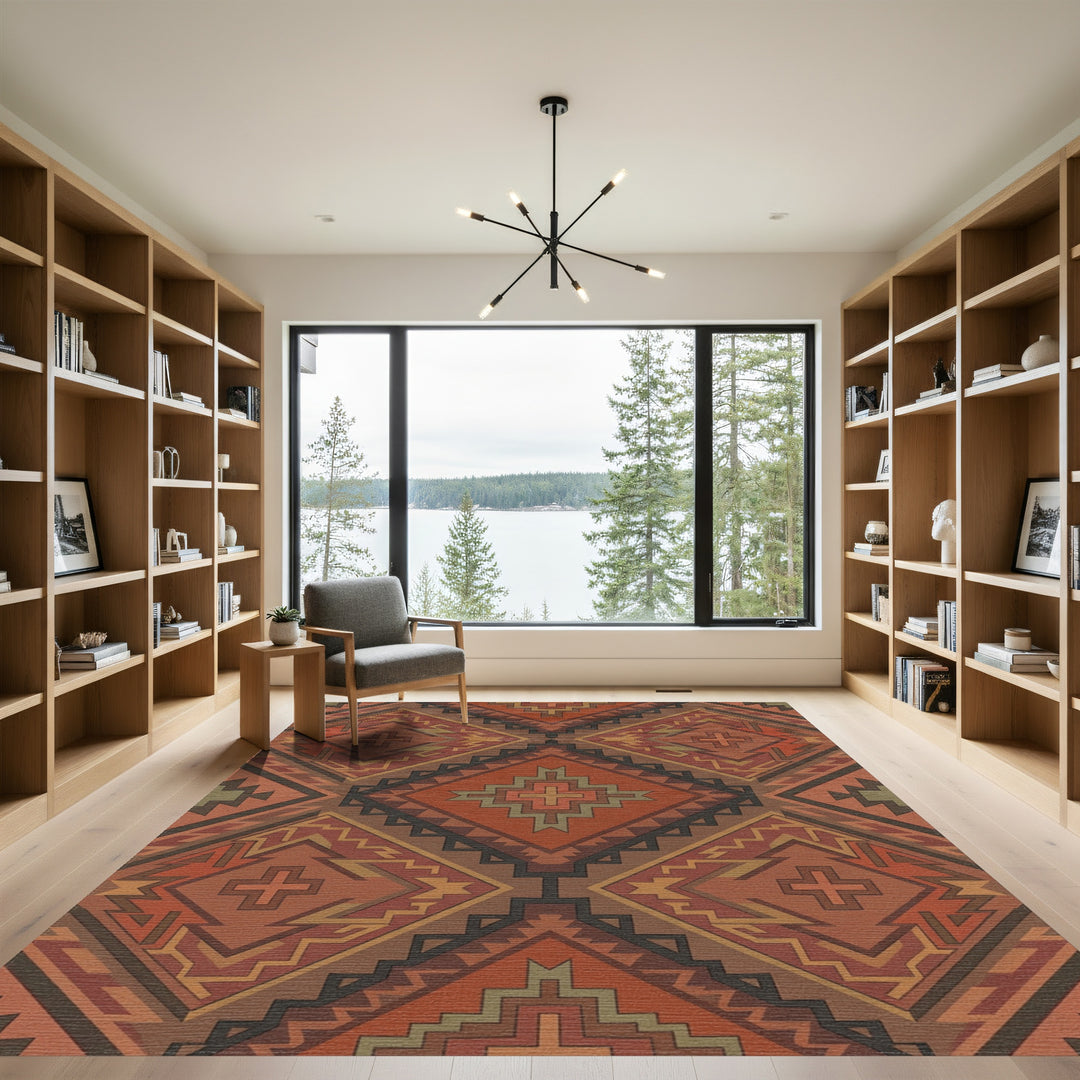 Earthy Terracotta Navajo Diamond Rug