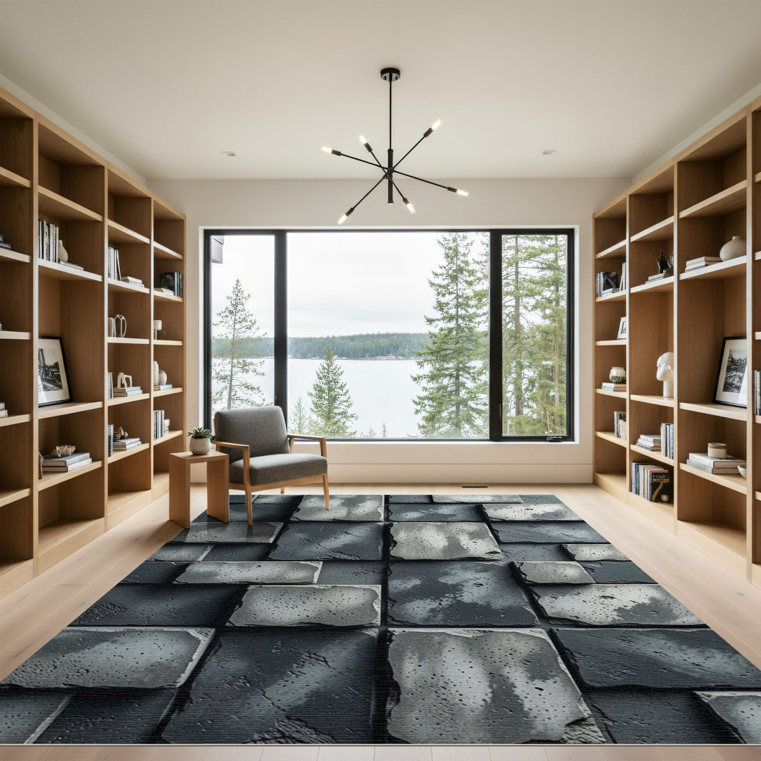 Textured Concrete Brick Wall Rug