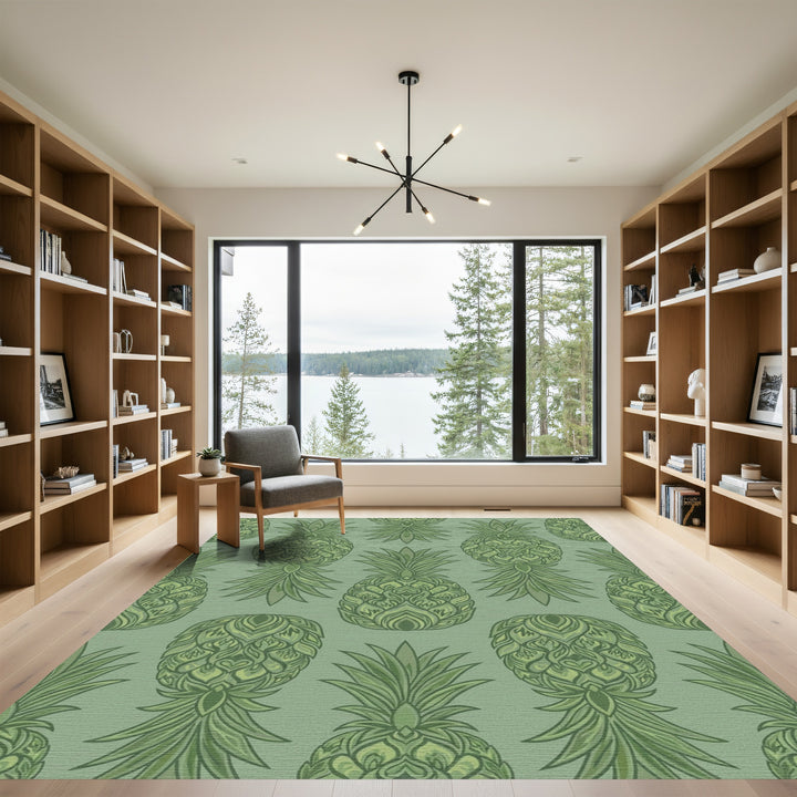 Emerald Green Ornate Pineapple Repeat Rug