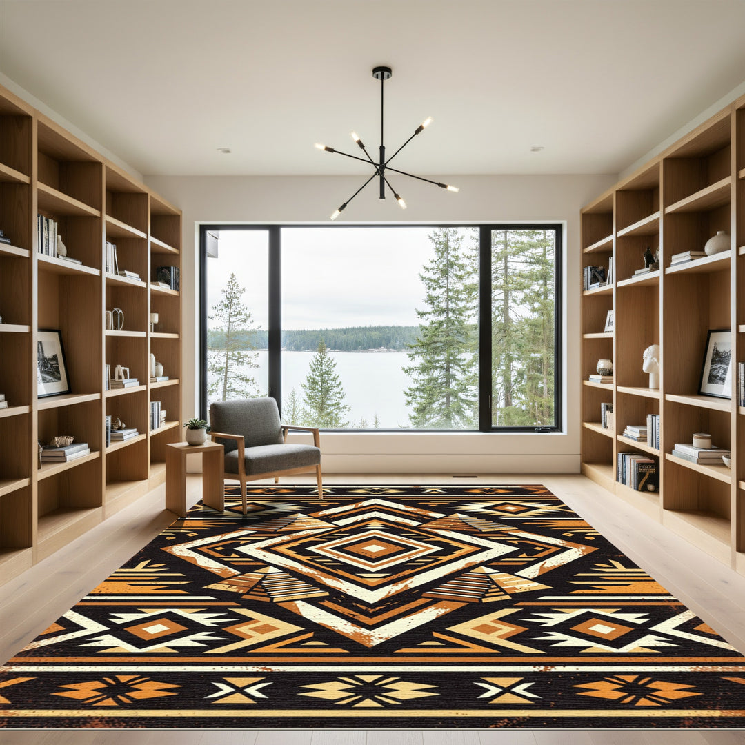 Golden Mayan Pyramid Geometric Rug