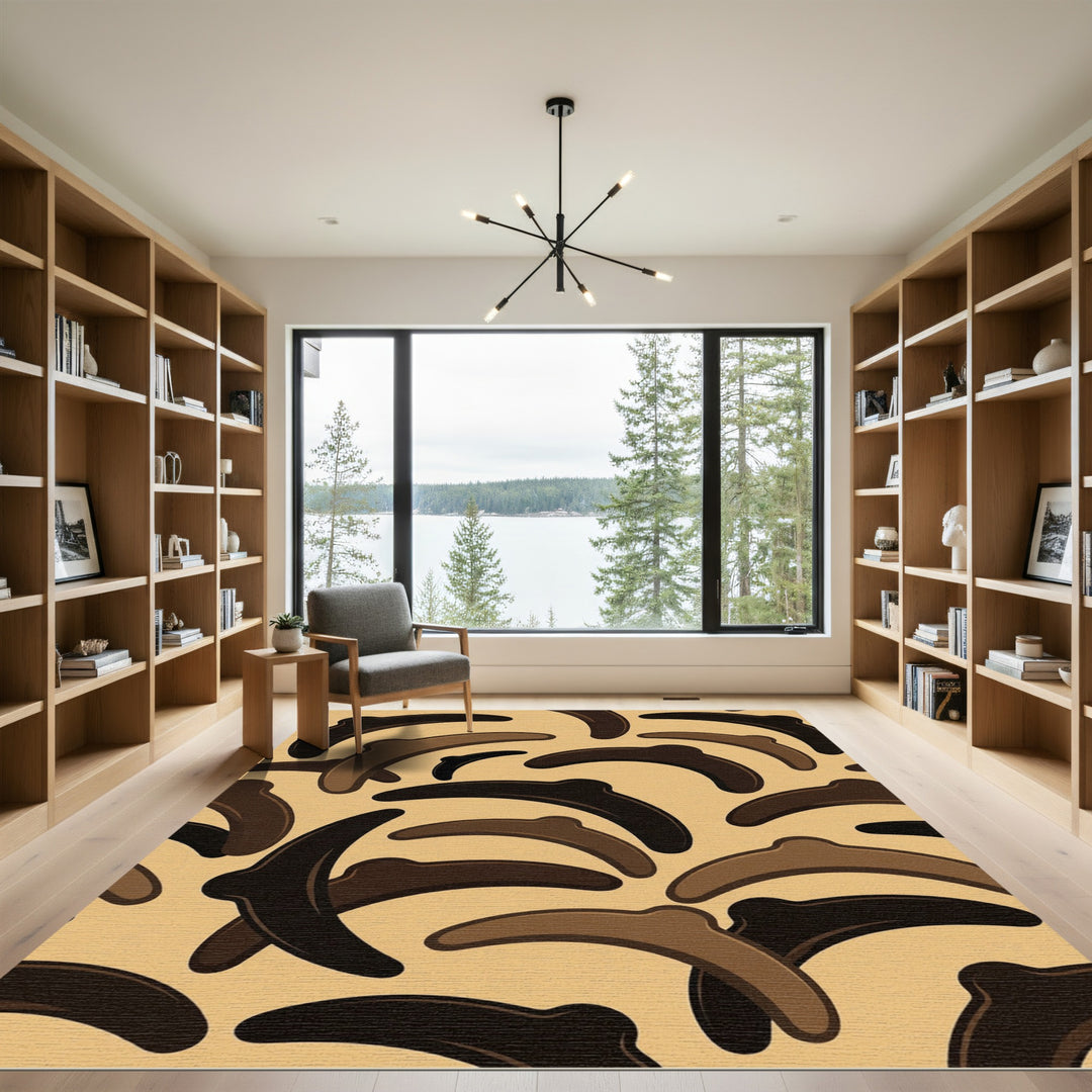 Brown Boomerang Abstract Earthy Design Rug