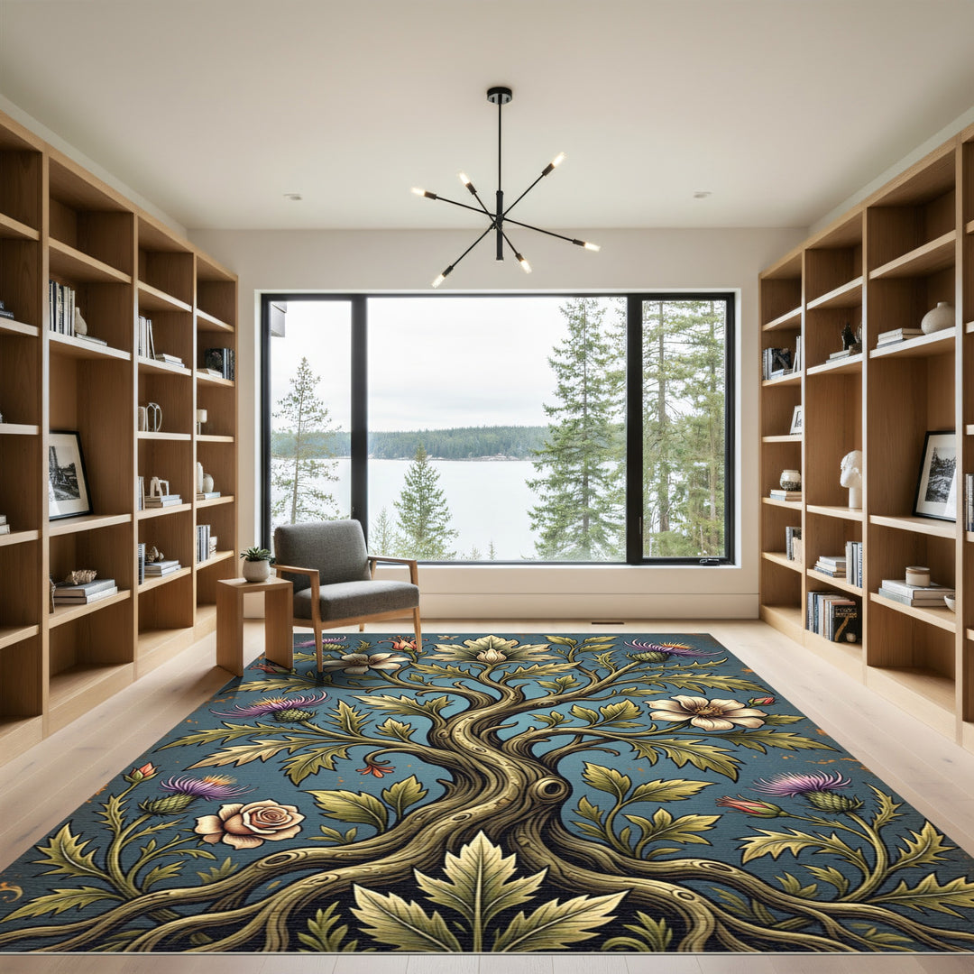 Whimsical Floral Tree Botanical Art Rug