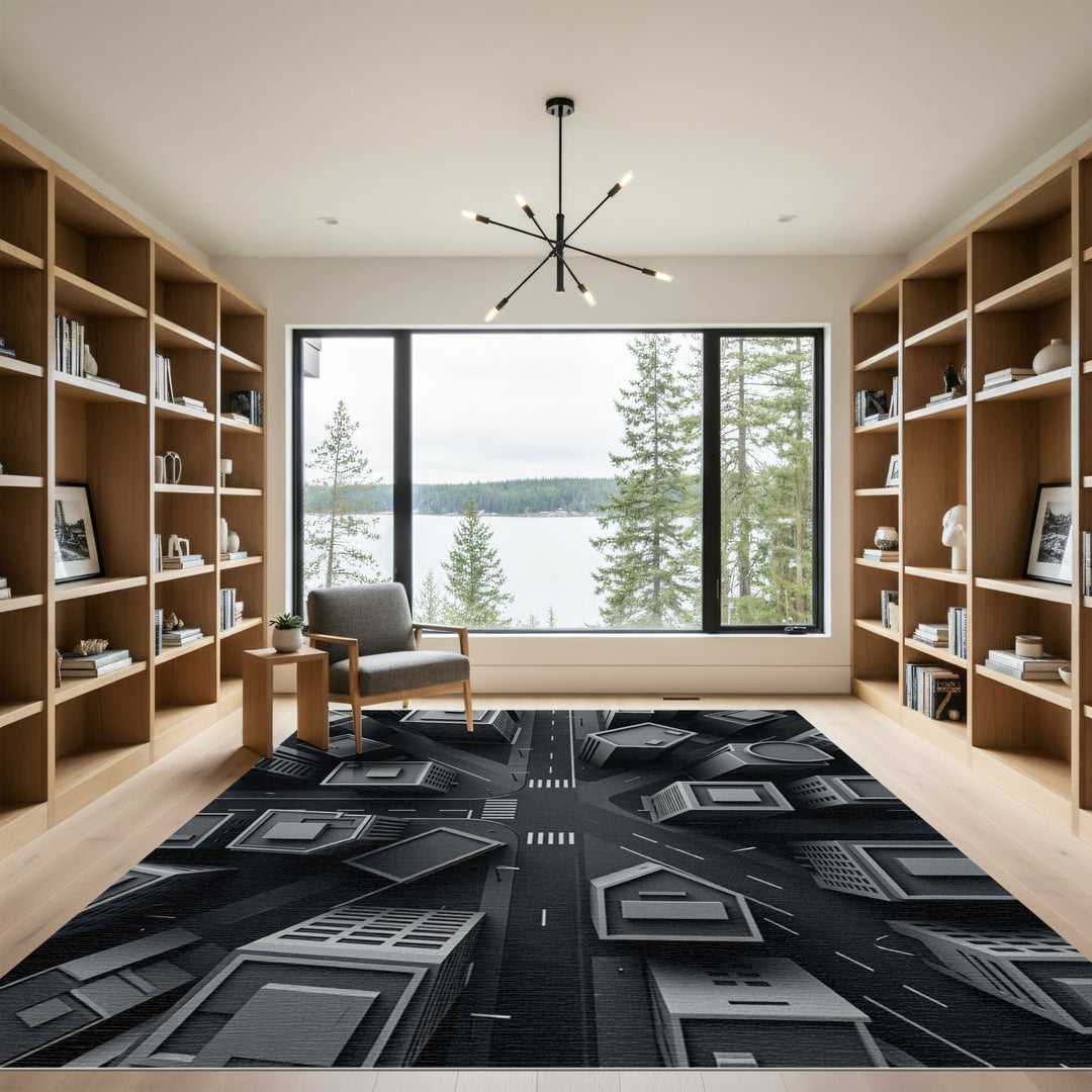Monochromatic Urban Intersection Area Rug