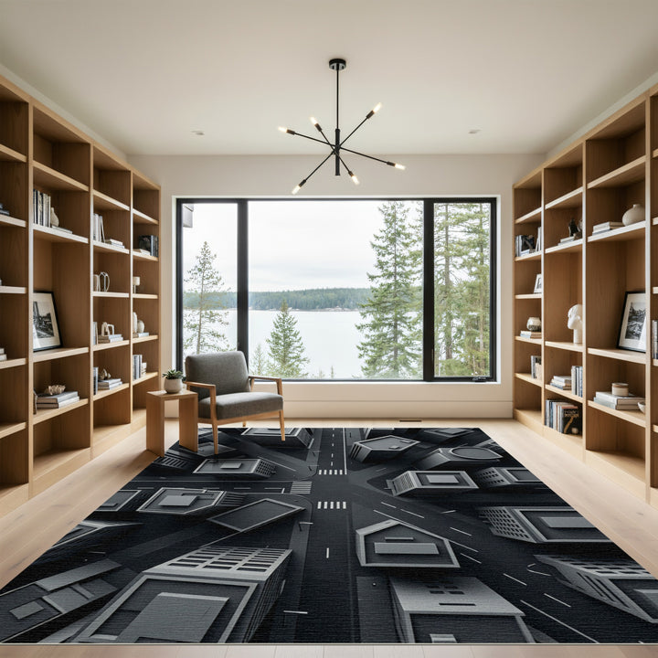 Monochromatic Urban Intersection Area Rug