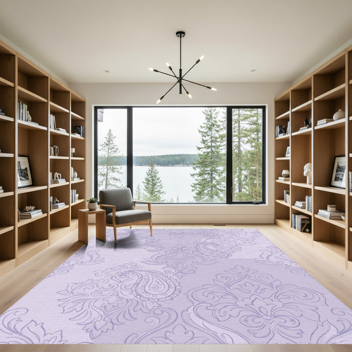 Lilac Paisley Damask Scroll Rug
