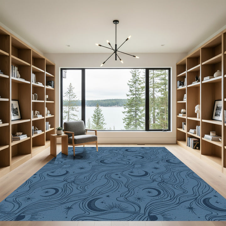 Mystical Celestial Moon Star Swirls Rug