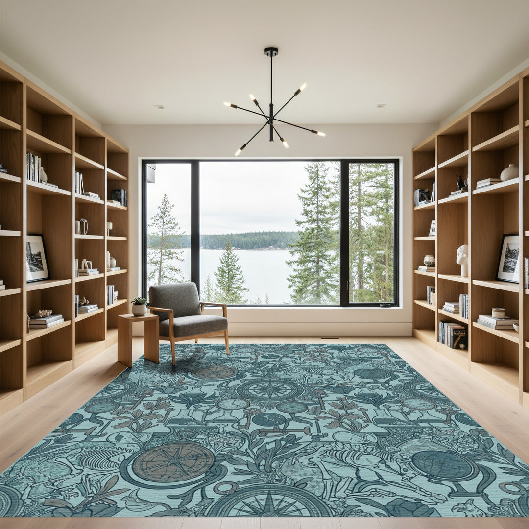 Antique Scientific Botanical Skeleton Compass Rug