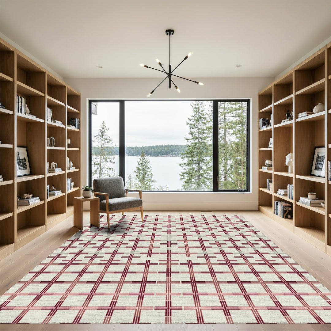 Rich Burgundy Graduated Grid Crosses Rug