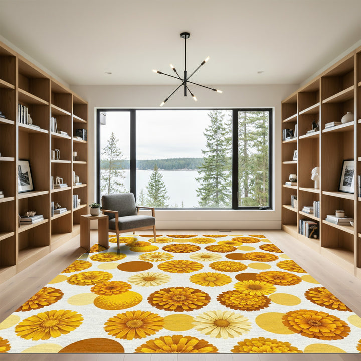 Golden Yellow Marigold Flower Circles Rug