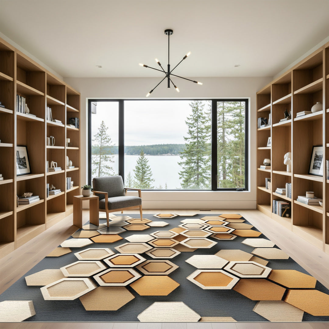 Beige Honeycomb Geometric Mosaic Rug