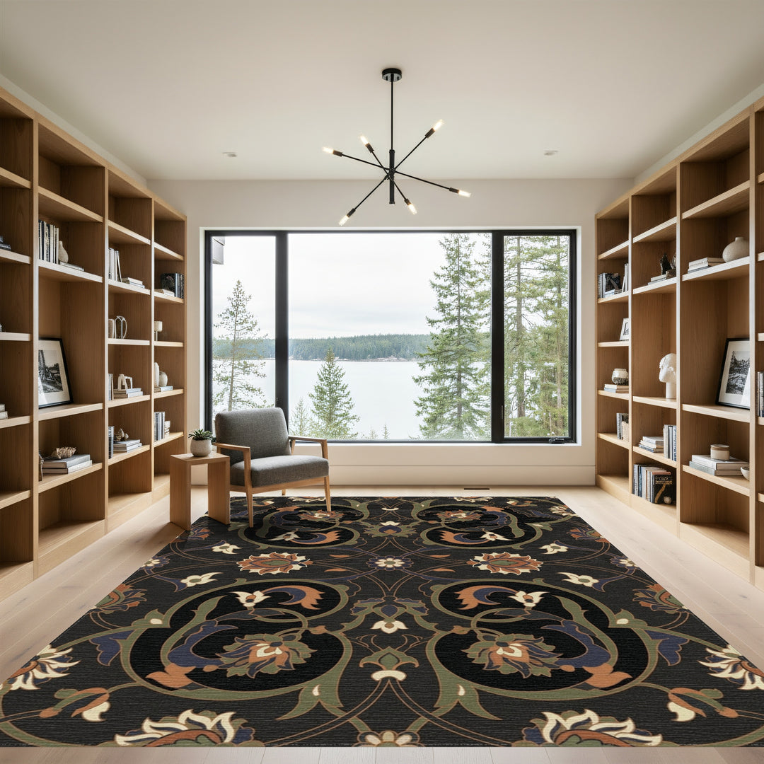 Rich Earthy Tones Floral Scroll Rug